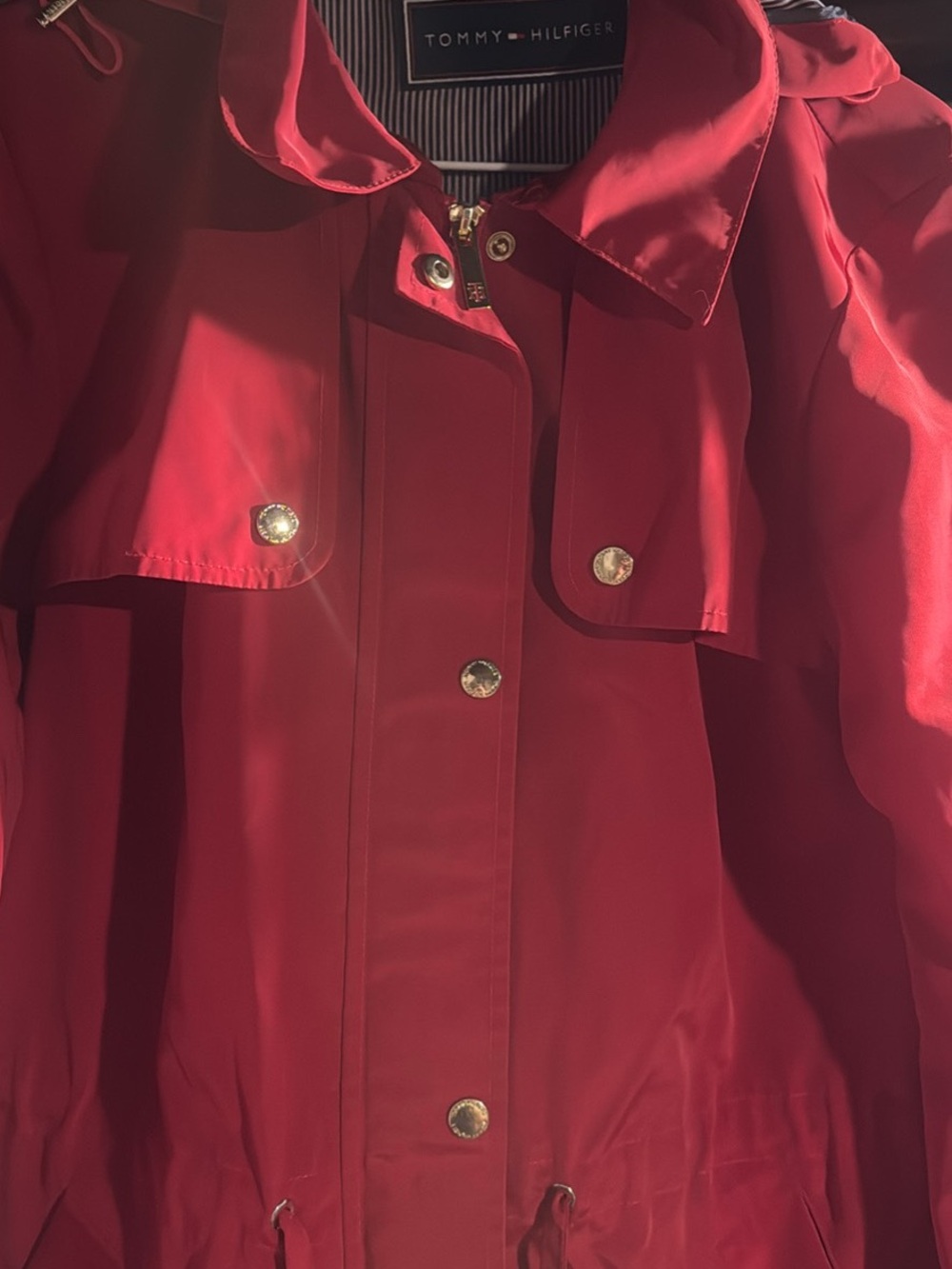 Tommy Hilfiger Red Trench Coat with Gold-Tone Hardware